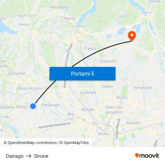 Dairago to Sirone map