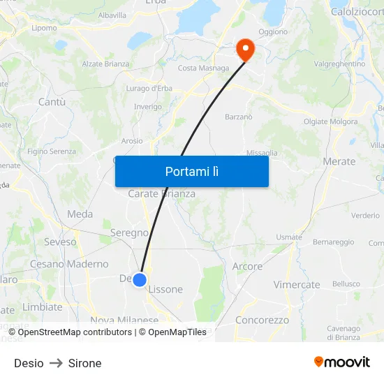 Desio to Sirone map