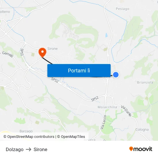 Dolzago to Sirone map