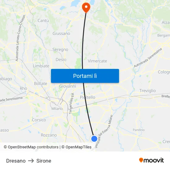 Dresano to Sirone map