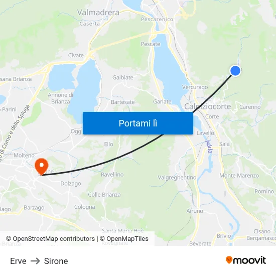 Erve to Sirone map