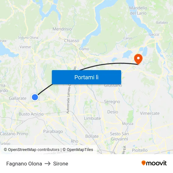 Fagnano Olona to Sirone map