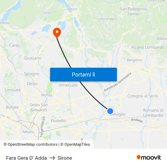 Fara Gera D' Adda to Sirone map