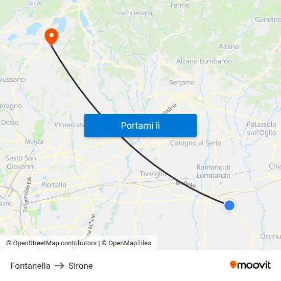 Fontanella to Sirone map