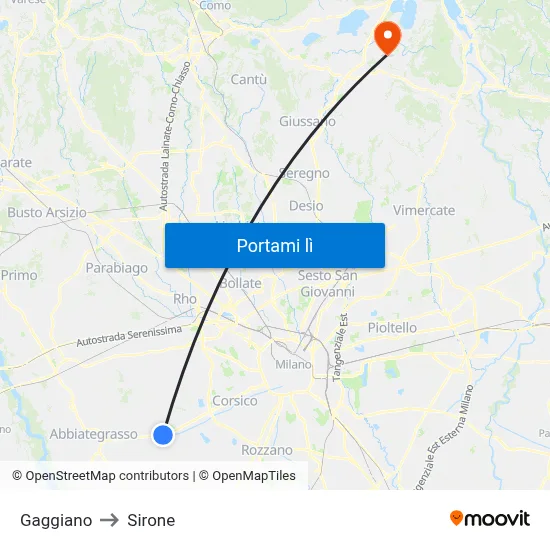 Gaggiano to Sirone map