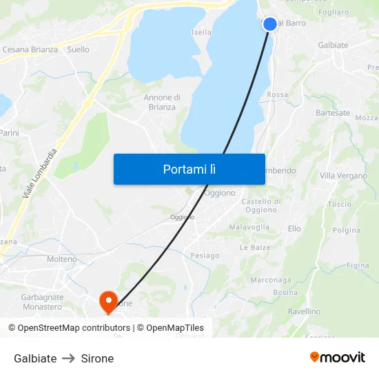 Galbiate to Sirone map