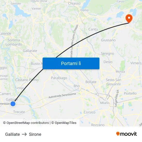 Galliate to Sirone map