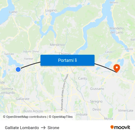 Galliate Lombardo to Sirone map