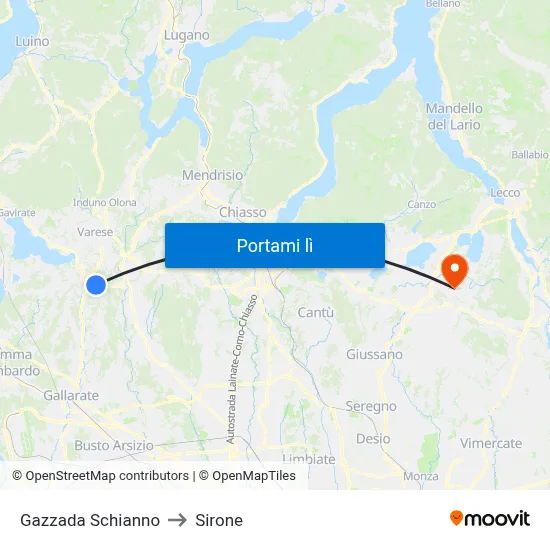 Gazzada Schianno to Sirone map
