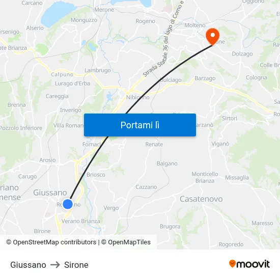 Giussano to Sirone map