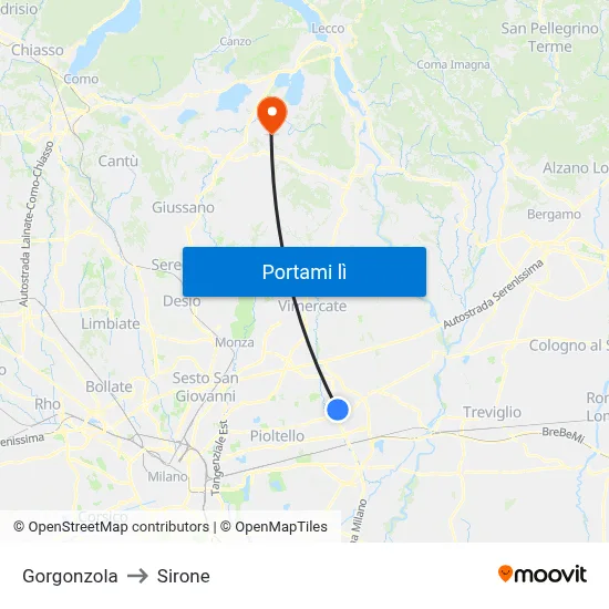 Gorgonzola to Sirone map
