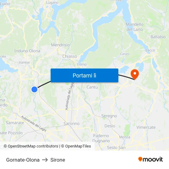 Gornate-Olona to Sirone map