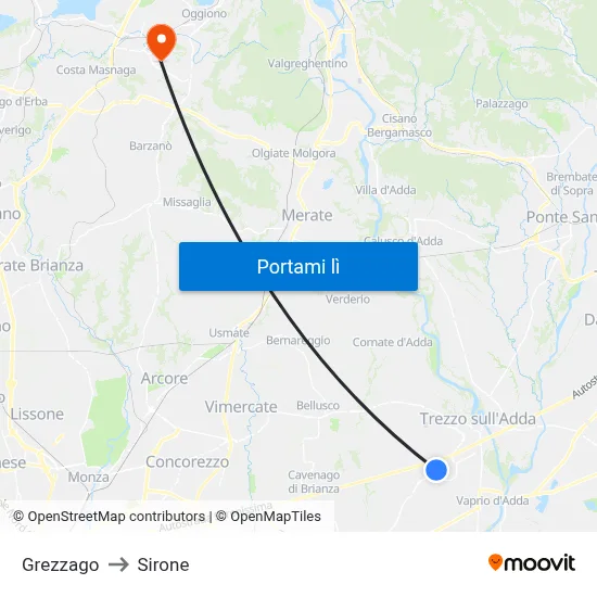 Grezzago to Sirone map