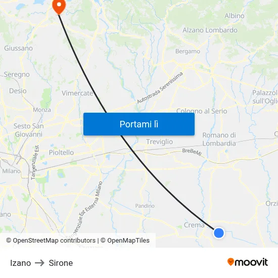 Izano to Sirone map