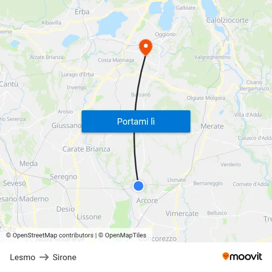 Lesmo to Sirone map