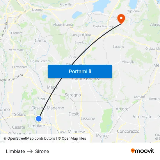 Limbiate to Sirone map