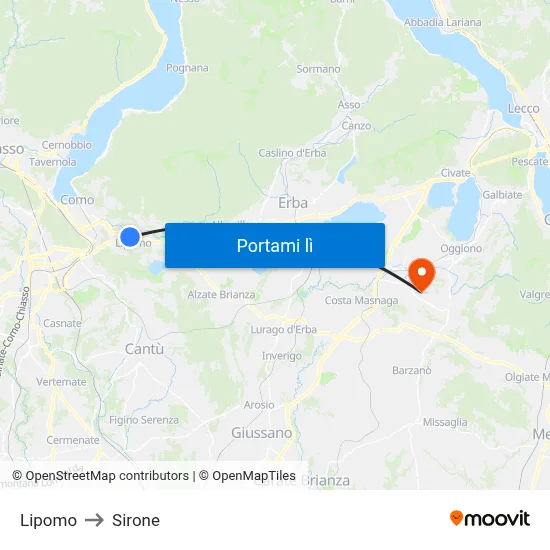 Lipomo to Sirone map