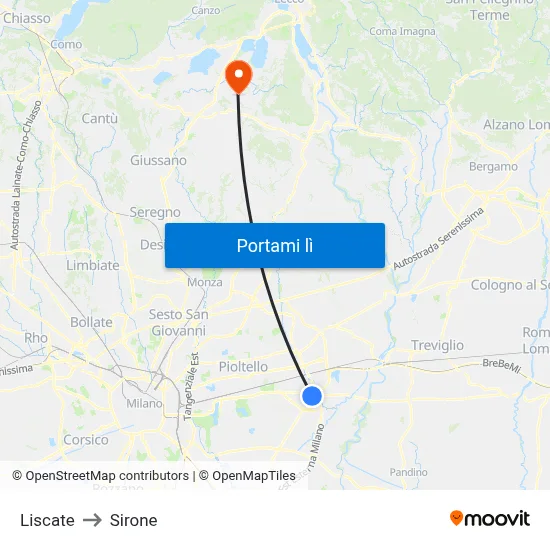Liscate to Sirone map