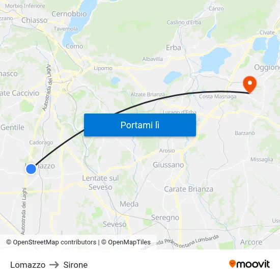 Lomazzo to Sirone map
