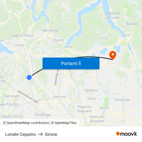 Lonate Ceppino to Sirone map