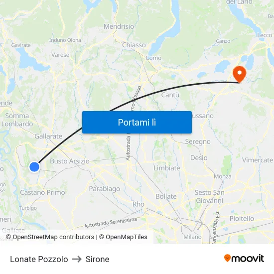 Lonate Pozzolo to Sirone map