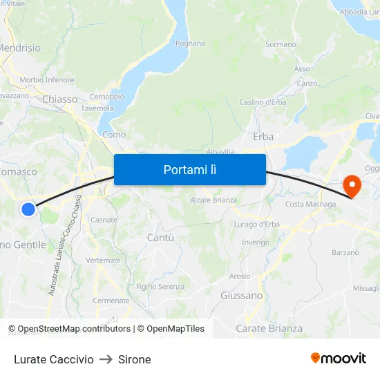Lurate Caccivio to Sirone map