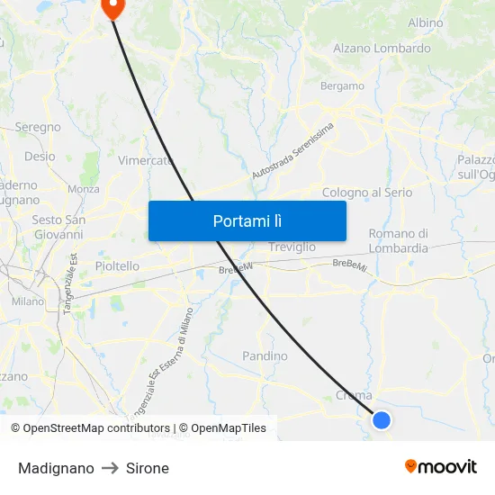 Madignano to Sirone map
