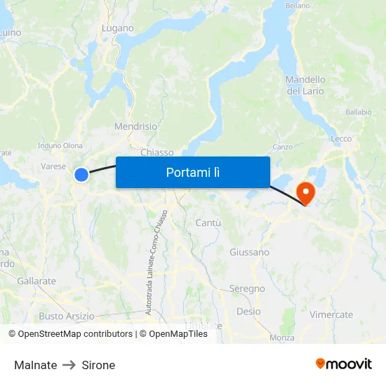 Malnate to Sirone map