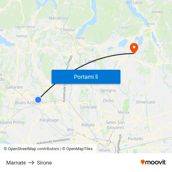 Marnate to Sirone map