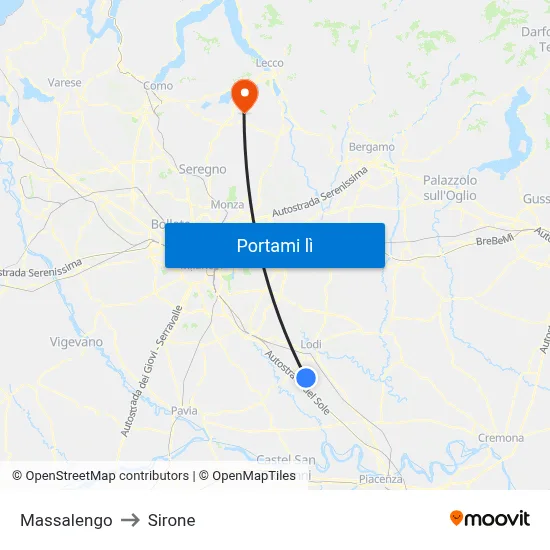 Massalengo to Sirone map