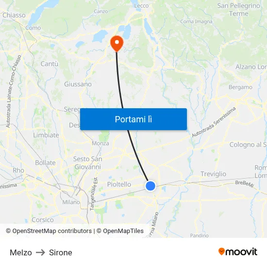 Melzo to Sirone map