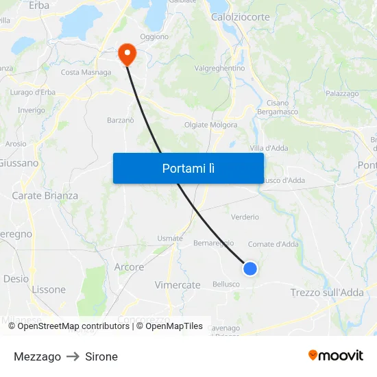 Mezzago to Sirone map