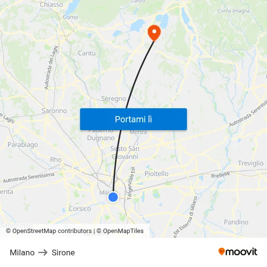 Milano to Sirone map