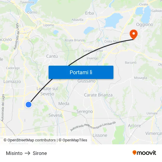 Misinto to Sirone map