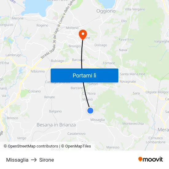 Missaglia to Sirone map