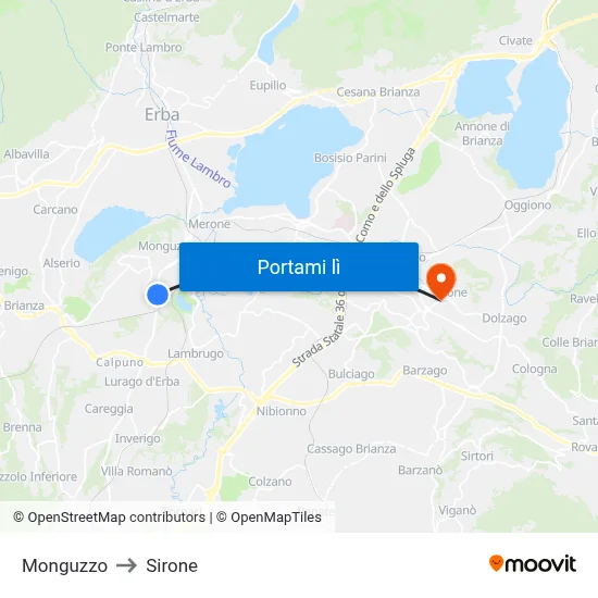 Monguzzo to Sirone map