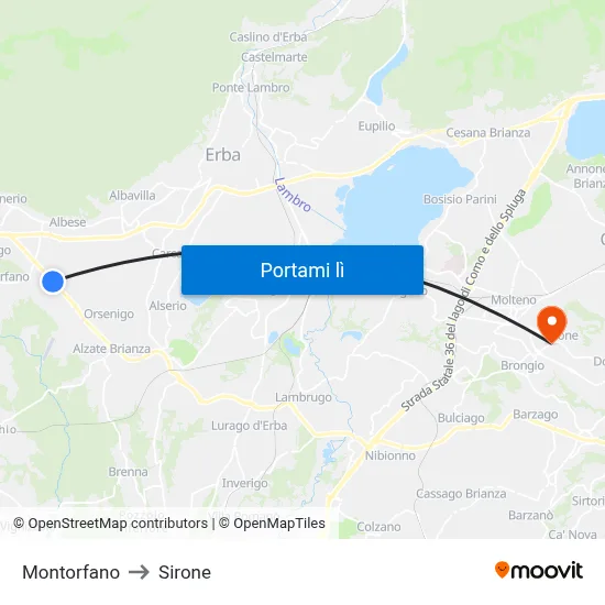 Montorfano to Sirone map