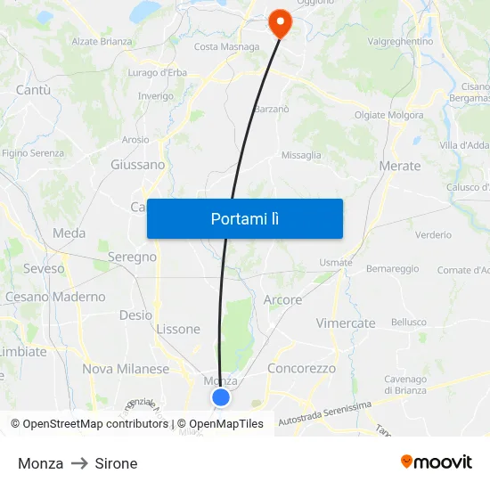Monza to Sirone map