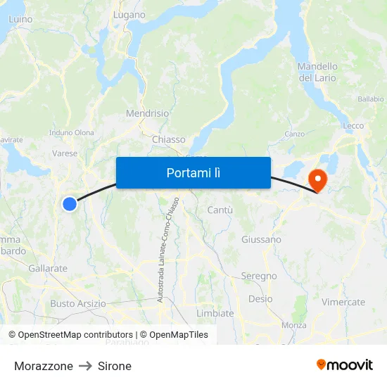 Morazzone to Sirone map