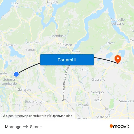 Mornago to Sirone map