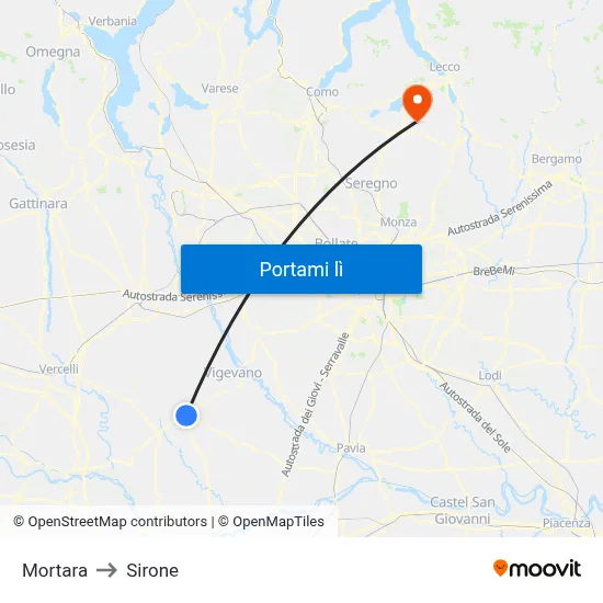 Mortara to Sirone map