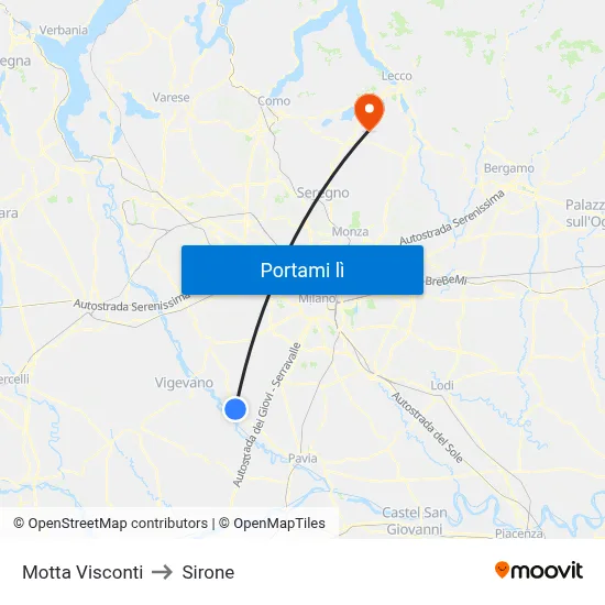 Motta Visconti to Sirone map