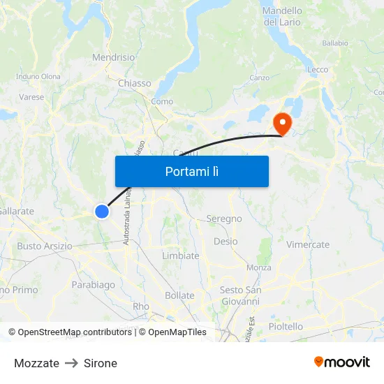 Mozzate to Sirone map