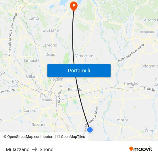 Mulazzano to Sirone map