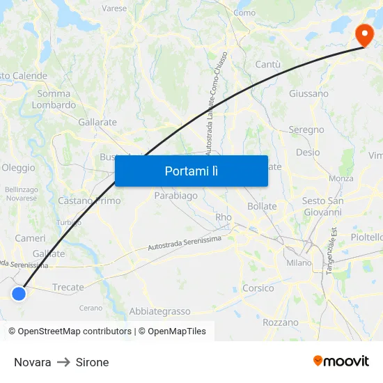 Novara to Sirone map