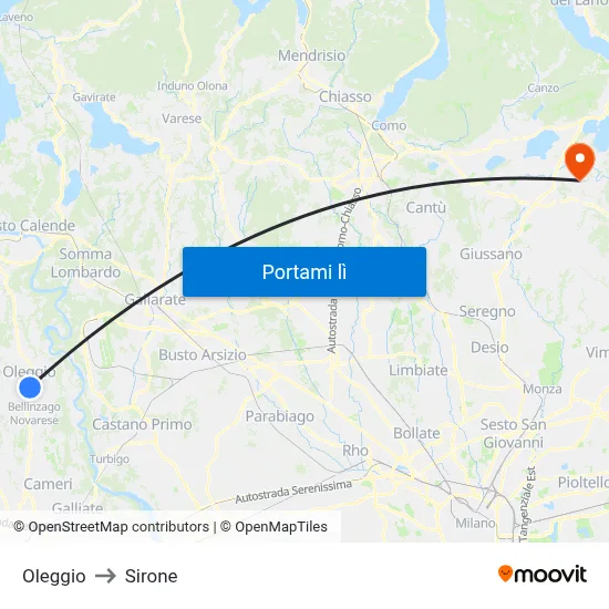 Oleggio to Sirone map