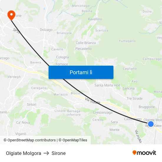 Olgiate Molgora to Sirone map