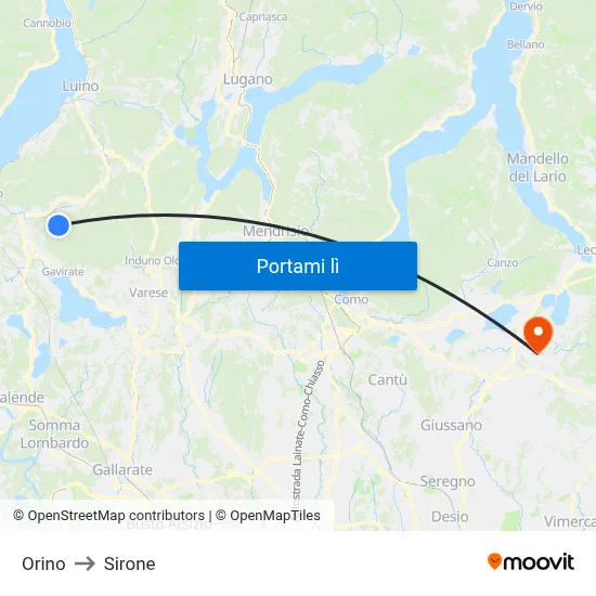 Orino to Sirone map