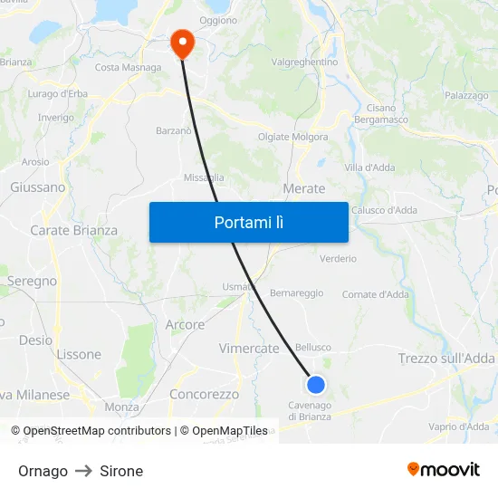 Ornago to Sirone map