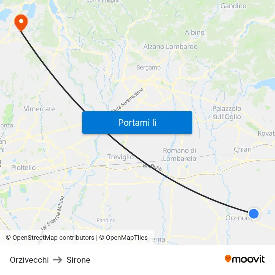 Orzivecchi to Sirone map